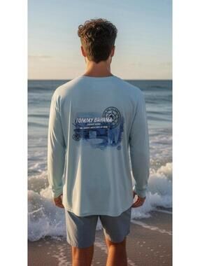 TOMMY BAHAMA NWOT Men’s Big Waves and a Side of Skys Graphic T-Shirt in Blue-XXL